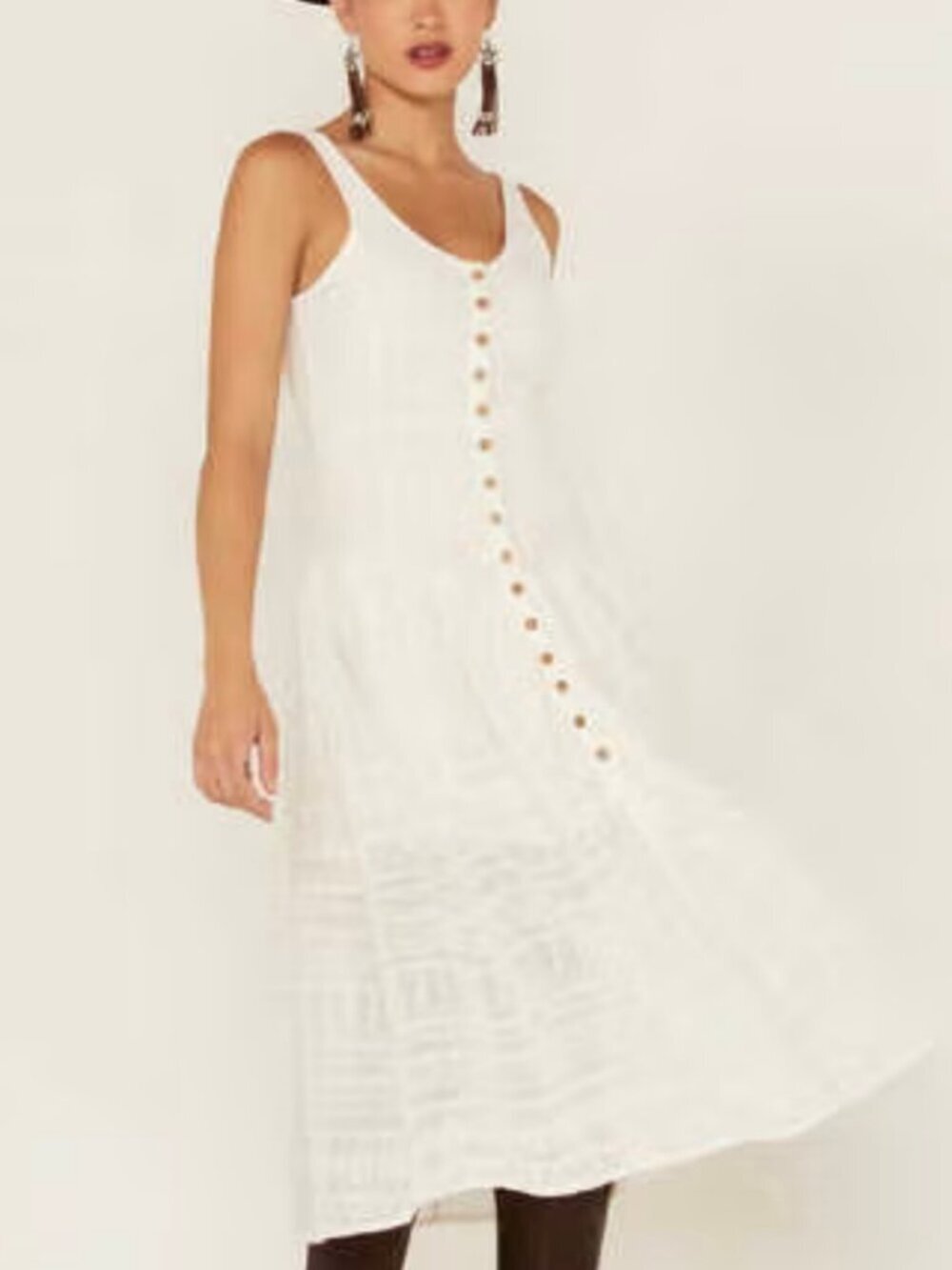 Shyanne NWT XL Ivory Lace Button-Front Midi Drop Waist Dress Country Boho Bride